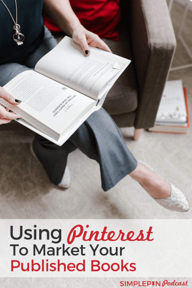 Woman sitting in chair reading. Text overlay "Using Pinterest to marketing your published books"