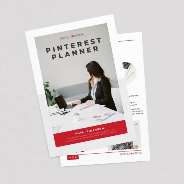 two pages of pinterest planner - text "simple pin media pinterest planner".