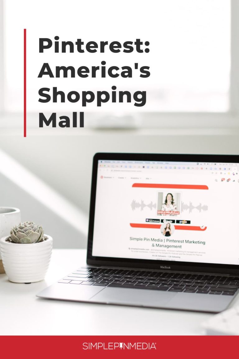 laptop screen with text "pinterest: america's shopping mall".