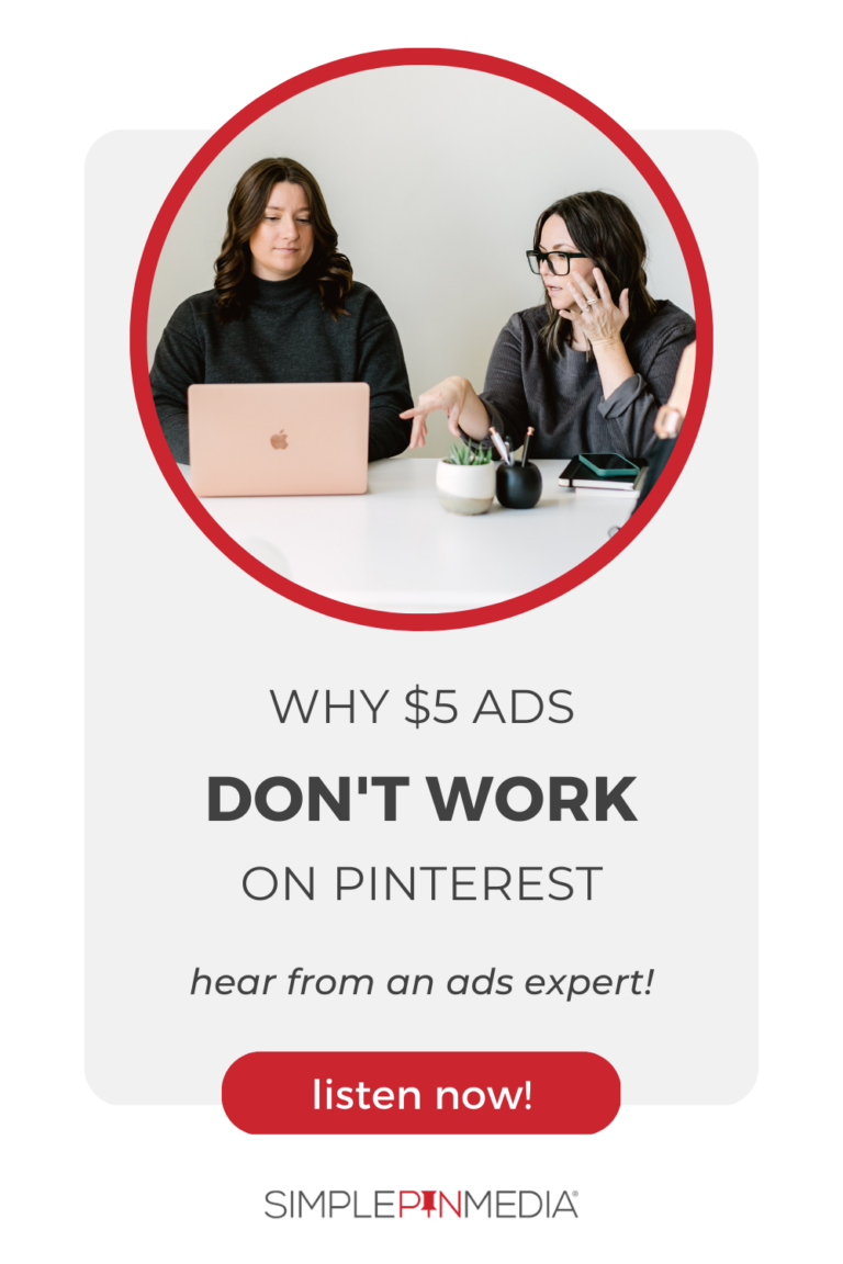 two women looking at laptop with text "why $5 ads don't work on pinterest".