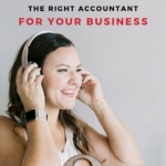 Copy reads "The Right Accountant for Business" with a woman wearing headphones below.