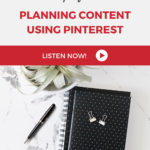 Two paper clips sitting on top of a black polkadot notebook. Copy reads: "Tips For Planning Content Using Pinterest".