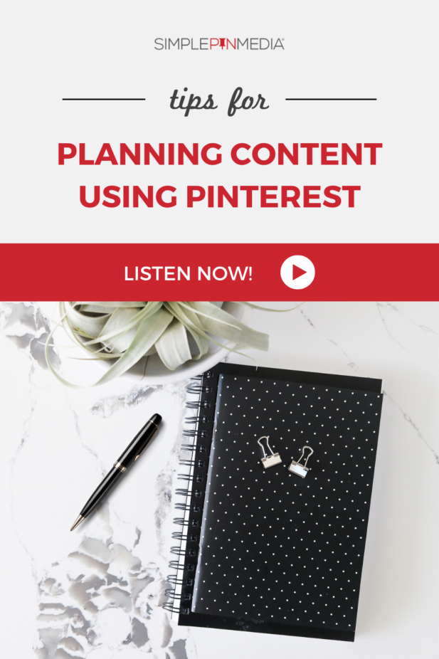 Two paper clips sitting on top of a black polkadot notebook. Copy reads: "Tips For Planning Content Using Pinterest".