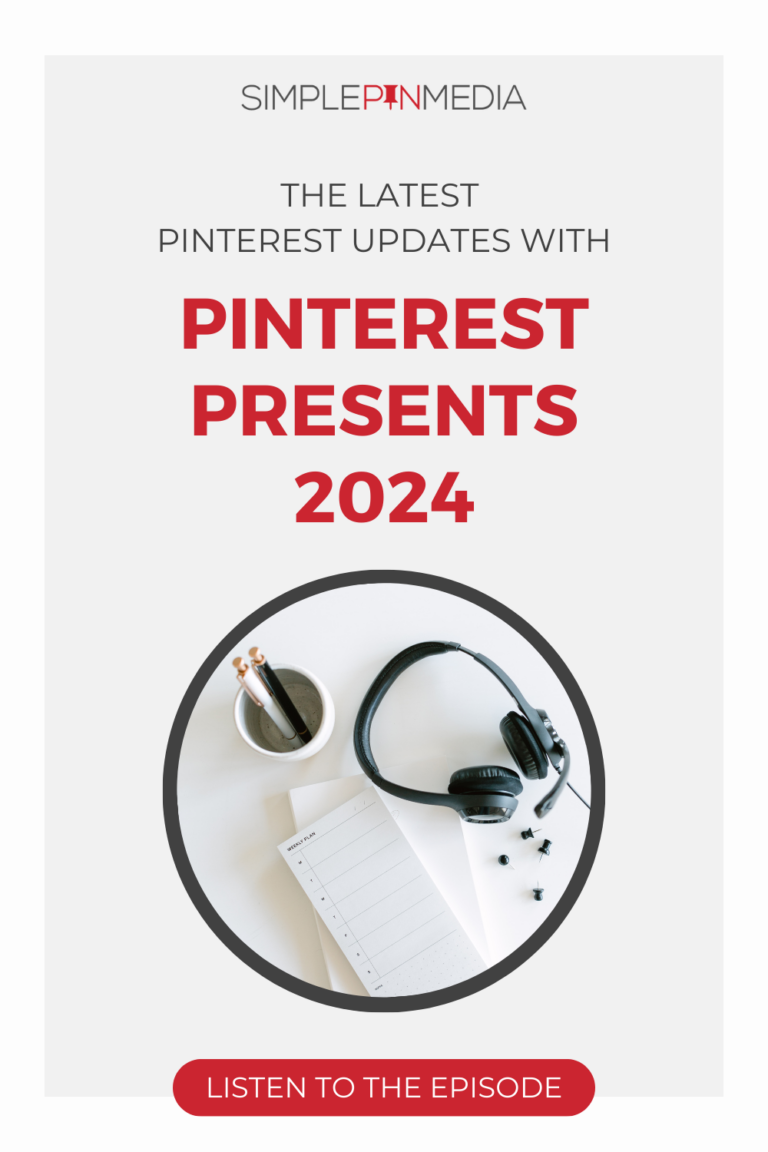 A pair of headphones sitting next to a notebook with some pens. Copy reads: "The Latest Pinterest Updates With Pinterest Presents 2024".