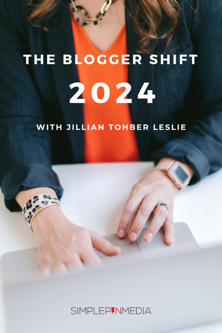 Woman's hands typing on a laptop. Copy reads: "The Blogger Shift 2024 - With Jillian Tohber Leslie.