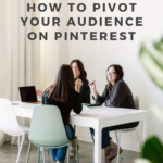 Copy reads: "How to Pivot Your Audience on Pinterest". Three women sit around a table, laughing.