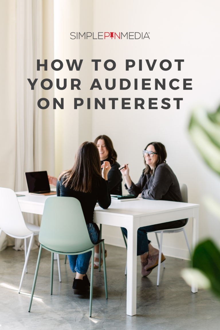 Copy reads: "How to Pivot Your Audience on Pinterest". Three women sit around a table, laughing.