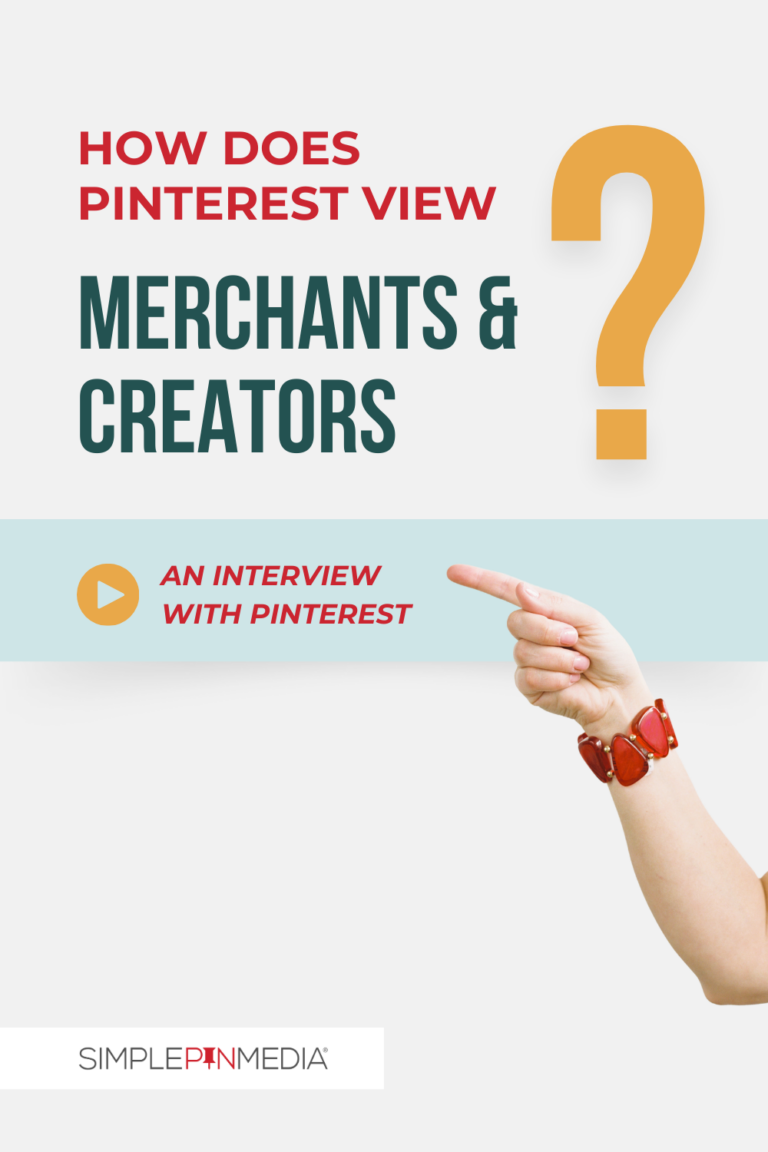 Finger pointing at text, which reads, "How does Pinterest view merchants and creators?"